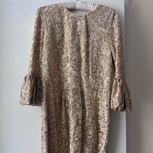 Betsy & Adam Floral Lace Long Sleeve Dress - Cream